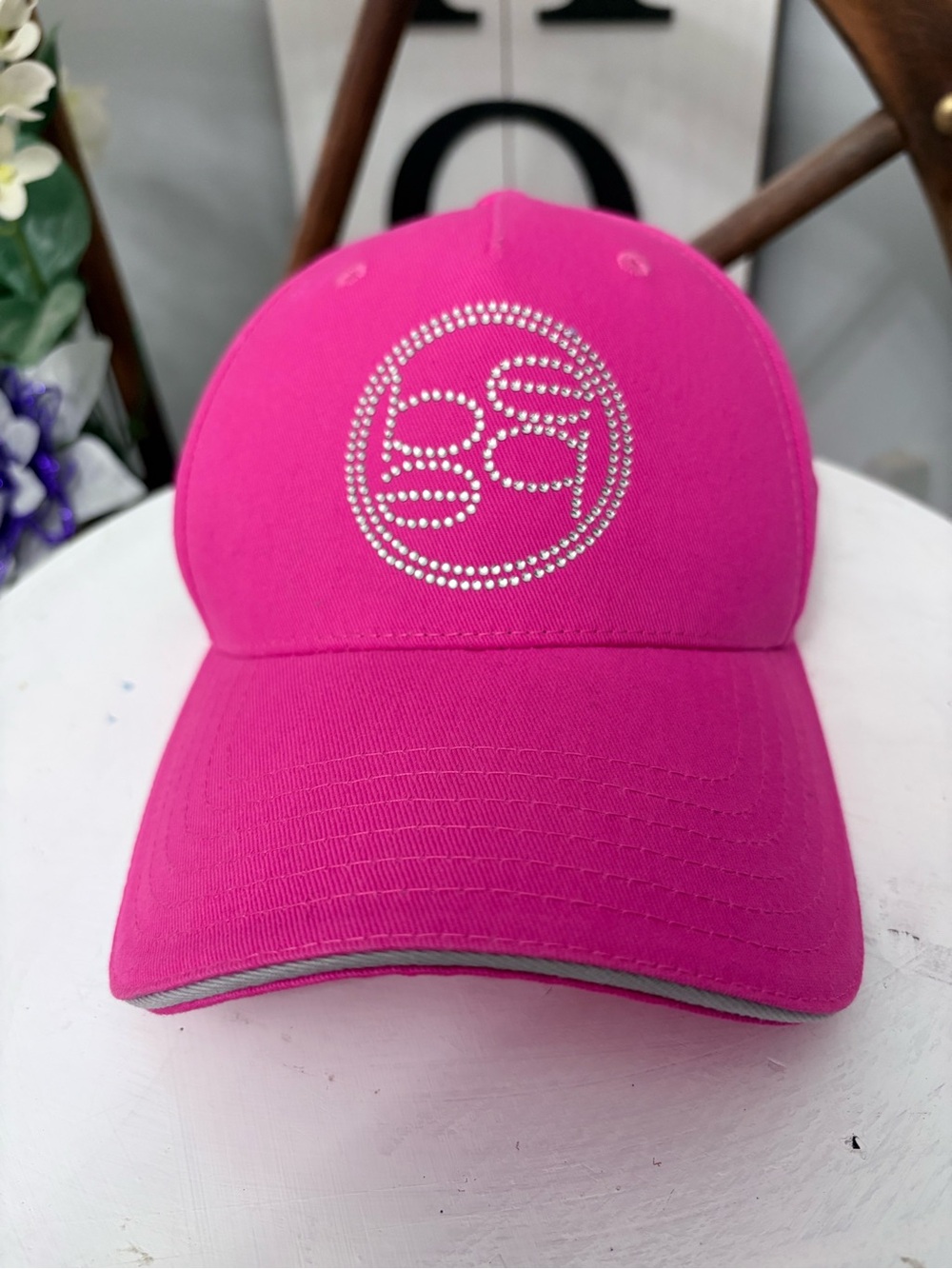 bebe Pink Crystal Logo Baseball Cap